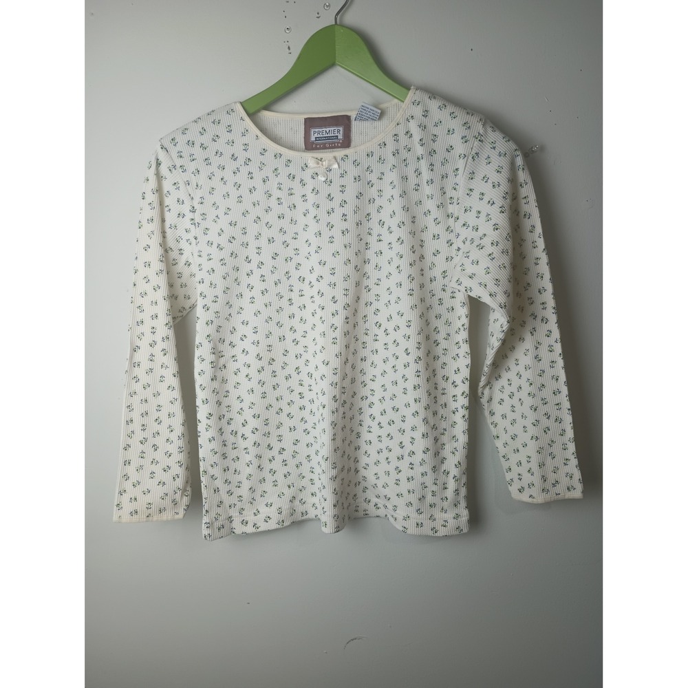Premier International Girls Floral Waffle Knit Thermal Long Sleeve Top 10/12